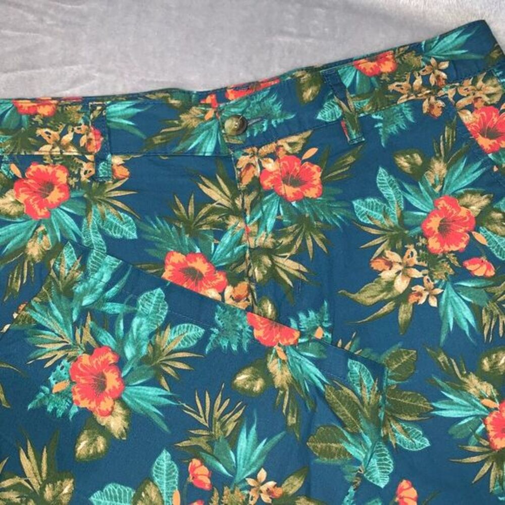Jon Sonen Shorts Mens 32 Blue‎ Floral All over Print Casual Chino Flat Front